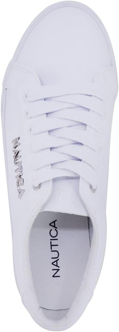 image:imageNautica Womens Fashion Sneaker Classic LowTop LaceUp Casual Shoe with Metal Side Logo and Soft Cushioned Comfort for Everyday WearArentwhite