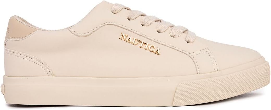 image:imageNautica Womens Fashion Sneaker Classic LowTop LaceUp Casual Shoe with Metal Side Logo and Soft Cushioned Comfort for Everyday WearBone Taupe