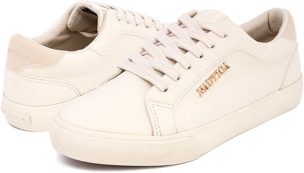 image:imageNautica Womens Fashion Sneaker Classic LowTop LaceUp Casual Shoe with Metal Side Logo and Soft Cushioned Comfort for Everyday WearBone Taupe
