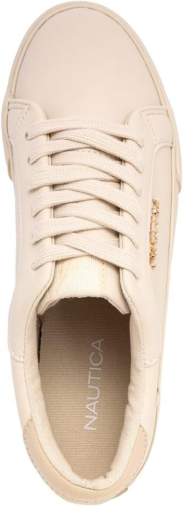 image:imageNautica Womens Fashion Sneaker Classic LowTop LaceUp Casual Shoe with Metal Side Logo and Soft Cushioned Comfort for Everyday WearBone Taupe