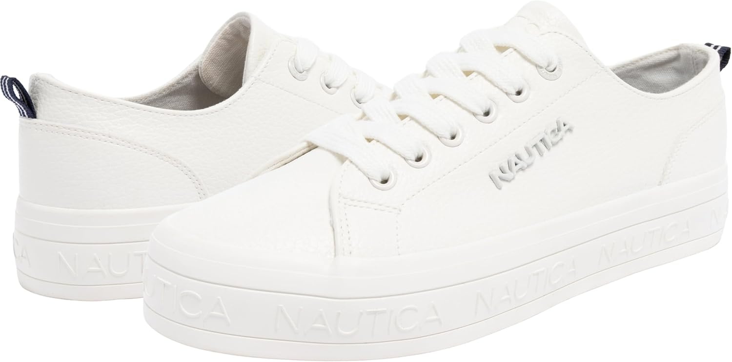 image:imageNautica Womens Fashion Sneaker Classic LowTop LaceUp Casual Shoe with Metal Side Logo and Soft Cushioned Comfort for Everyday WearWhite Aviles