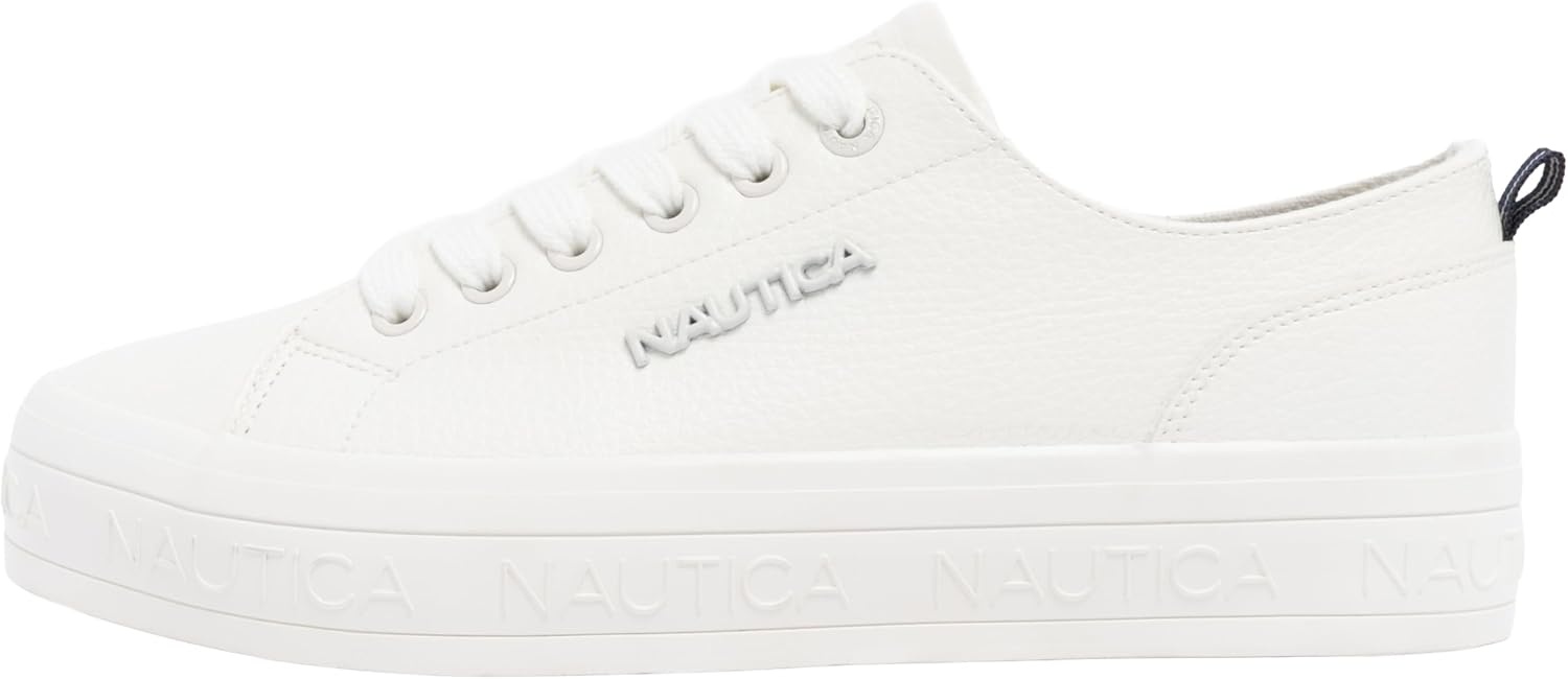 image:imageNautica Womens Fashion Sneaker Classic LowTop LaceUp Casual Shoe with Metal Side Logo and Soft Cushioned Comfort for Everyday WearWhite Aviles