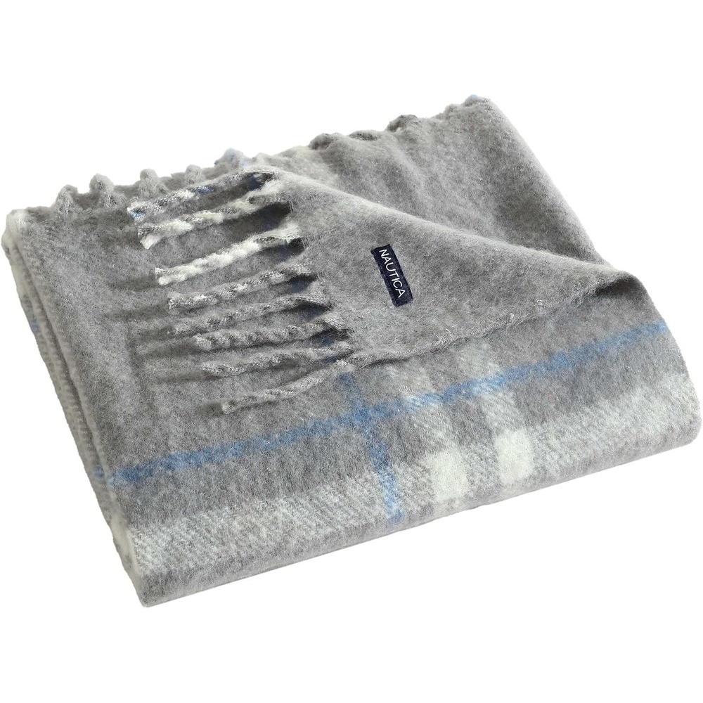 image:imageNautica Blanket Faux Mohair Throw Blanket for Bed or Couch YarnDyed with Soft Textured Feel Medium Weight for Year Round Ryan Cove Plaid Blue 50 x 60Ryan Cove Plaid Grey
