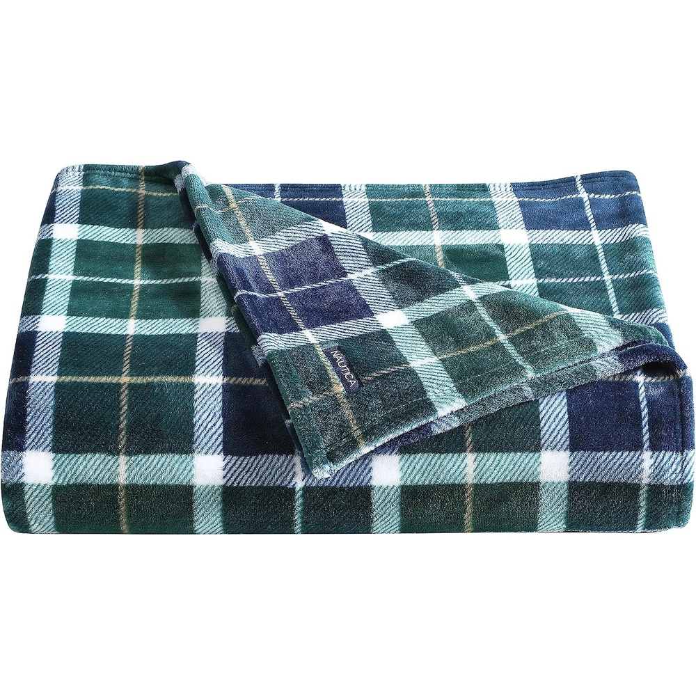 image:imageNautica  Twin Blanket Soft Plush Fleece Bedding Ideal for Bed or Couch Dorm Essentials OekoTex Certified Winter Tattersall RedNorthsail Plaid Navy