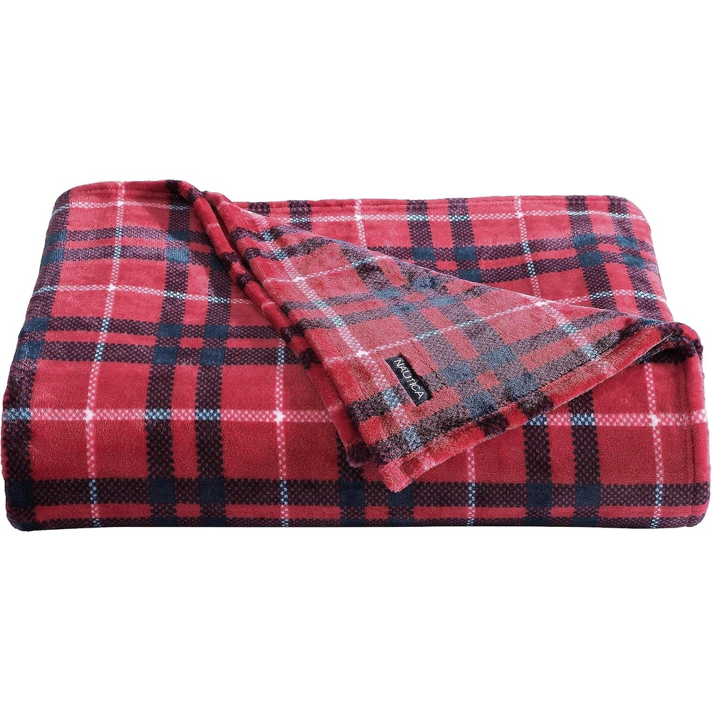 image:imageNautica  Twin Blanket Soft Plush Fleece Bedding Ideal for Bed or Couch Dorm Essentials OekoTex Certified Winter Tattersall RedWinter Tattersall Red