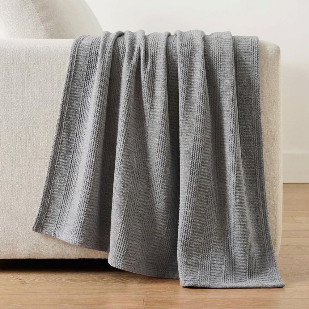 image:imageNautica Twin Blanket Woven Textured Cotton Bedding Ideal for Bed or Couch Dorm Essentials OekoTex Certified Rope Stripe WhiteGrey