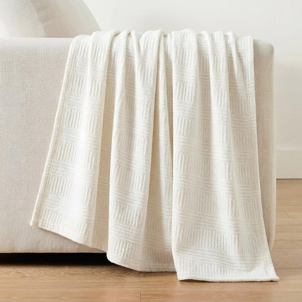 image:imageNautica Twin Blanket Woven Textured Cotton Bedding Ideal for Bed or Couch Dorm Essentials OekoTex Certified Rope Stripe WhiteWhite