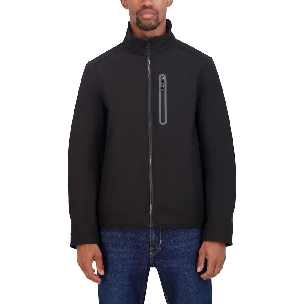 image:imageNautica Mens Bonded Fleece Softshell Jacket  Water Resistant Zip Front Transitional CoatBlack