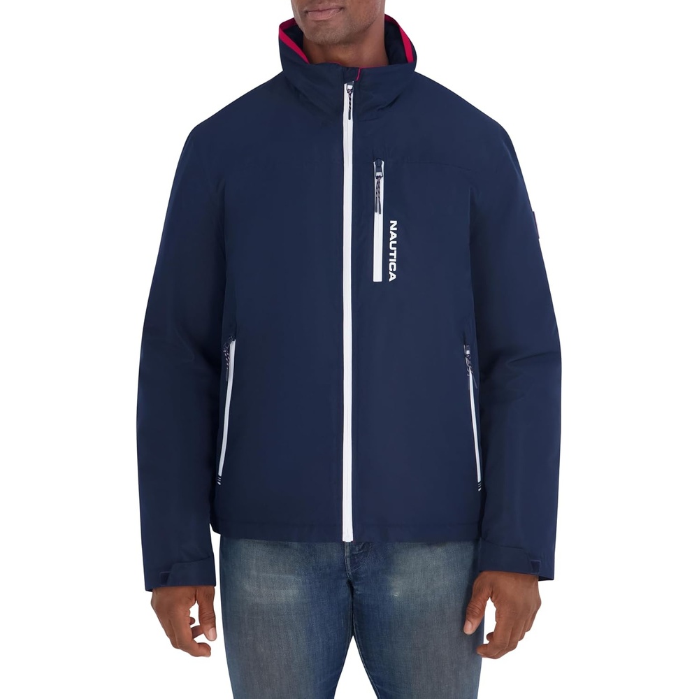 image:imageNautica Mens Sailing Jacket Water Resistant Seam Sealed Zip Front Coastal CoatNavy