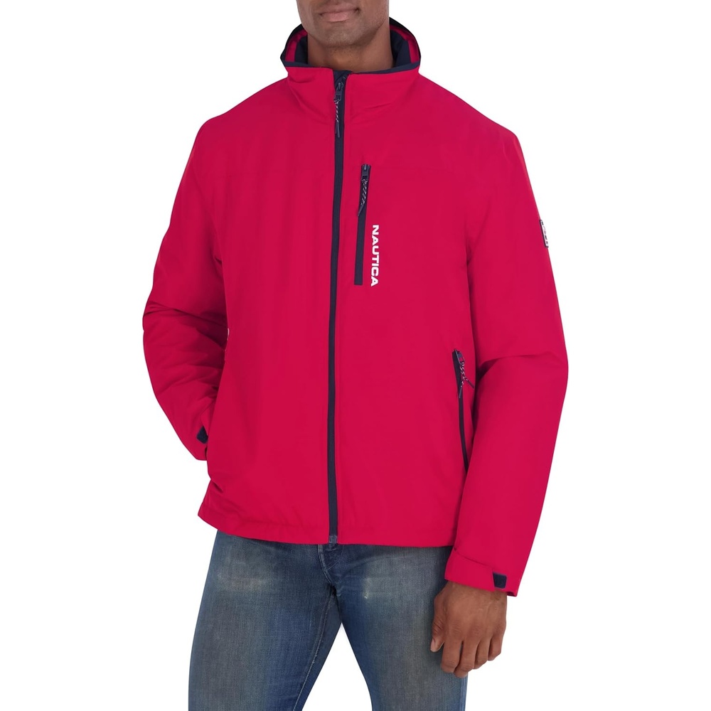image:imageNautica Mens Sailing Jacket  Water Resistant Seam Sealed Zip Front Coastal CoatRed