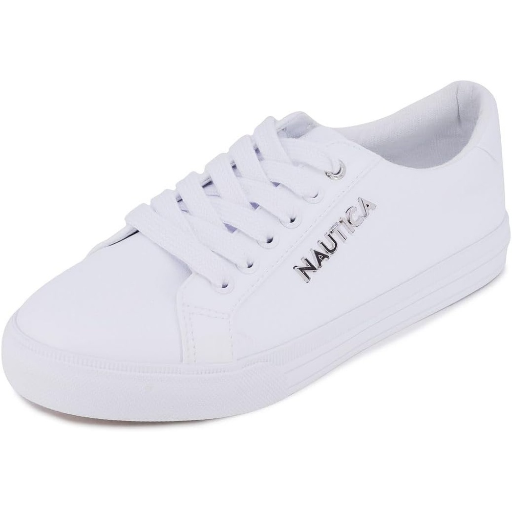 image:imageNautica Womens Fashion Sneaker Classic LowTop LaceUp Casual Shoe with Metal Side Logo and Soft Cushioned Comfort for Everyday WearArentwhite
