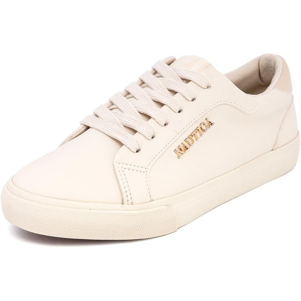 image:imageNautica Womens Fashion Sneaker Classic LowTop LaceUp Casual Shoe with Metal Side Logo and Soft Cushioned Comfort for Everyday WearBone Taupe