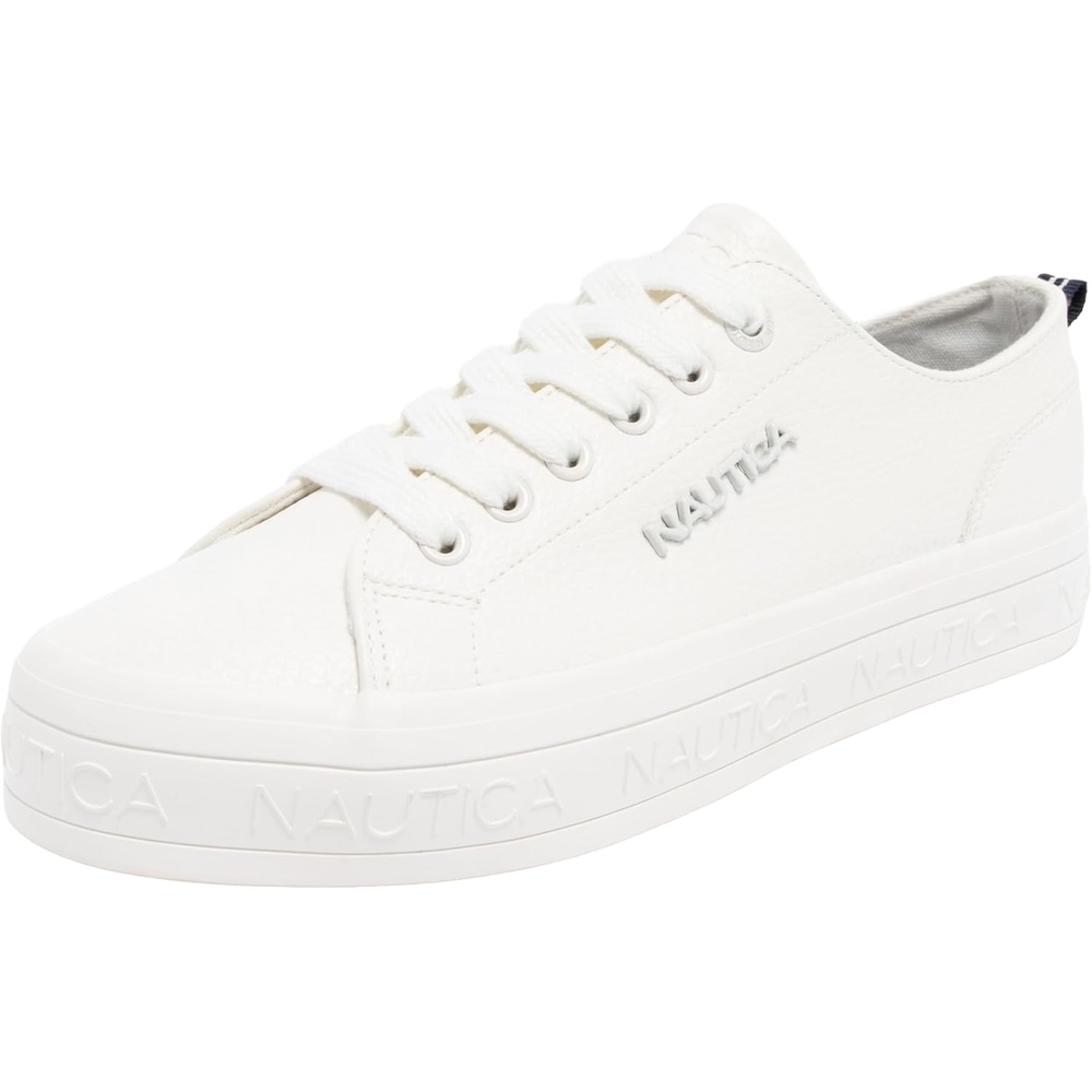 image:imageNautica Womens Fashion Sneaker Classic LowTop LaceUp Casual Shoe with Metal Side Logo and Soft Cushioned Comfort for Everyday WearWhite Aviles