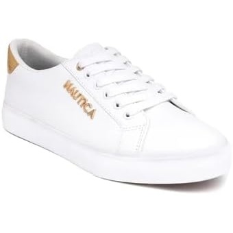 image:imageNautica Womens Fashion Sneaker Classic LowTop LaceUp Casual Shoe with Metal Side Logo and Soft Cushioned Comfort for Everyday WearWhite Gold Iridescent