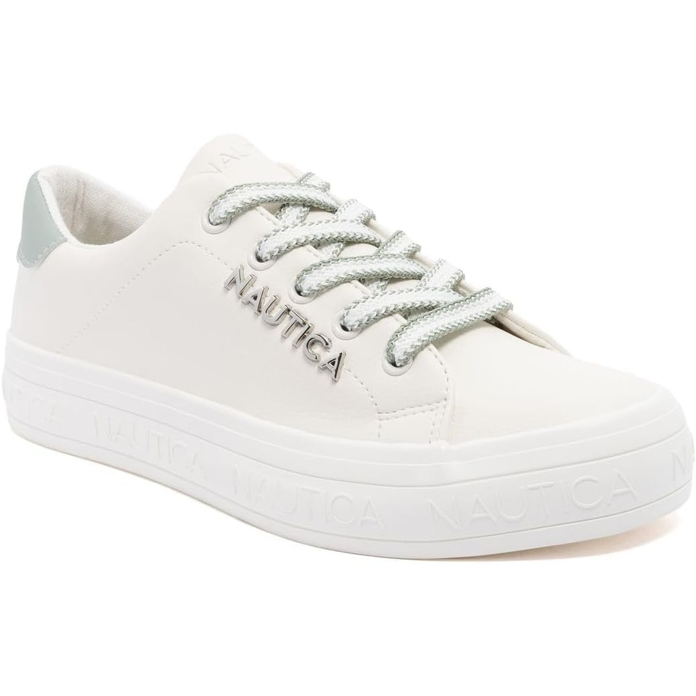 image:imageNautica Womens Fashion Sneaker Classic LowTop LaceUp Casual Shoe with Metal Side Logo and Soft Cushioned Comfort for Everyday WearWhite Sage