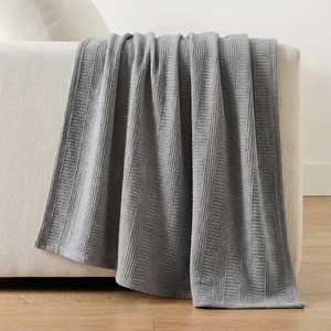 Nautica – Twin Blanket, Woven Textured Cotton Bedding, Ideal for Bed or Couch, Dorm Essentials, Oeko-Tex Certified (Rope Stripe White)(Grey)