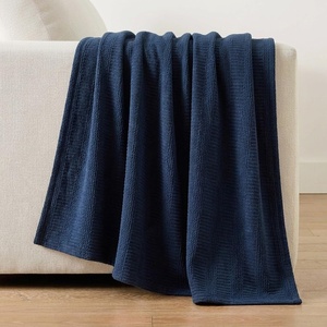 Nautica – Twin Blanket, Woven Textured Cotton Bedding, Ideal for Bed or Couch, Dorm Essentials, Oeko-Tex Certified (Rope Stripe White)(Navy)
