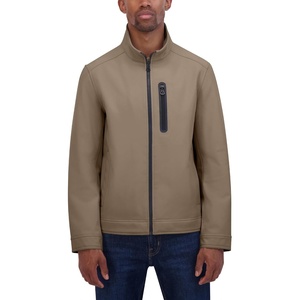 Nautica Men’s Bonded Fleece Softshell Jacket – Water Resistant Zip Front Transitional Coat(Taupe)