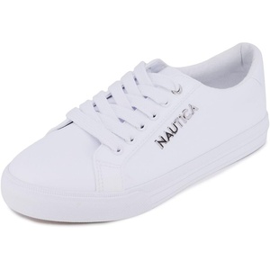 Nautica Women’s Fashion Sneaker, Classic Low-Top Lace-Up Casual Shoe with Metal Side Logo and Soft Cushioned Comfort for Everyday Wear(Arent-white)