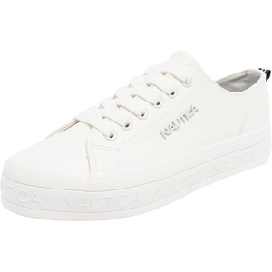Nautica Women’s Fashion Sneaker, Classic Low-Top Lace-Up Casual Shoe with Metal Side Logo and Soft Cushioned Comfort for Everyday Wear(White Aviles)