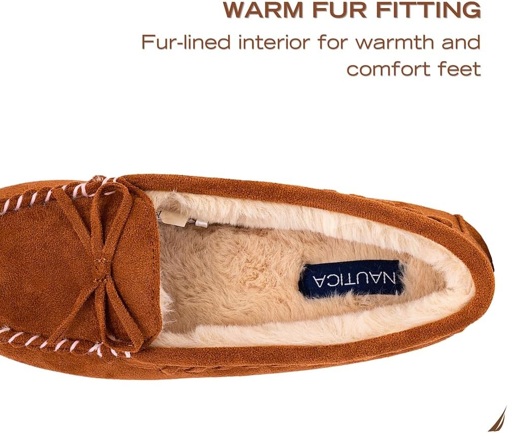 image:imageNautica Women House Fur Slippers Slip On Fuzzy Indoor Outdoor Mocassins Slip Resistant Furry Loafers Microsuede Warm ShoesTan