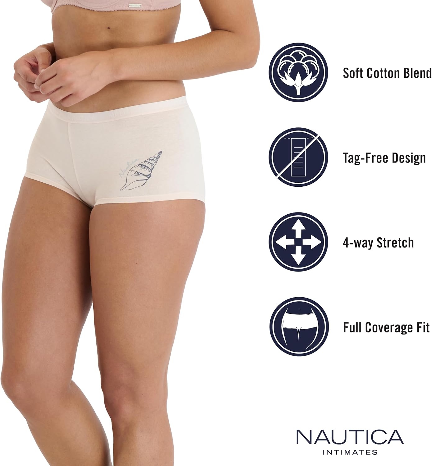 image:imageNautica Womens Cotton Boyshort Underwear Set 5PackVeiled BlushLight Bleach HeatherRainstormStingrayMulti Logo