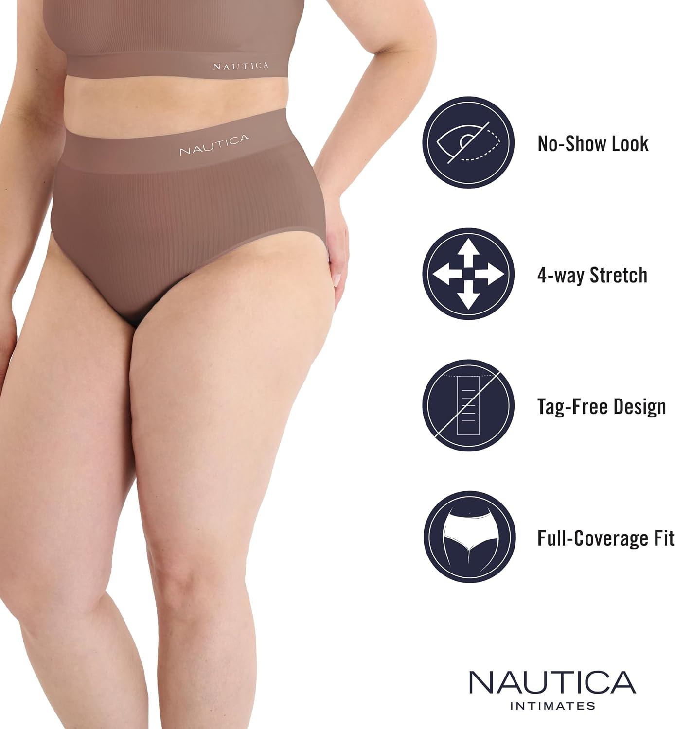 image:imageNautica Womens Seamless Ribbed Knit Brief Underwear Set 5PackMd Heather GreyNight SpellSilver LakeCocoa DustSea Grass