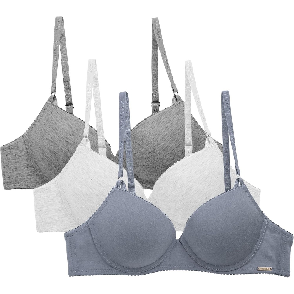 image:imageNautica Womens 3Pack Bras Cotton Blend Light Lift Everyday TShirt Bra SetReflectionLt Heather GreyMd Heather Grey