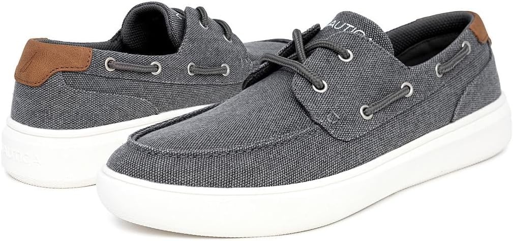 image:imageNAUTICA Mens LaceUp Boat Shoe Casual Loafers Comfort Sneaker Walking MoccasinCharcoal Canvas