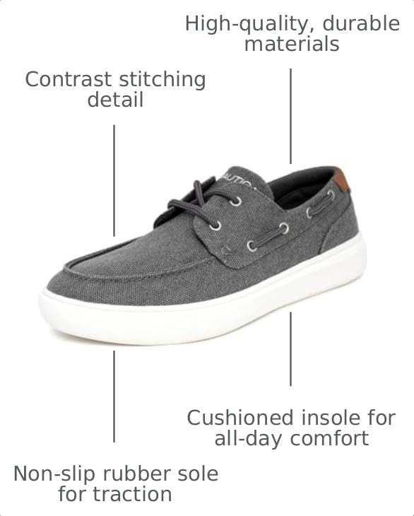 image:imageNAUTICA Mens LaceUp Boat Shoe Casual Loafers Comfort Sneaker Walking MoccasinCharcoal Canvas