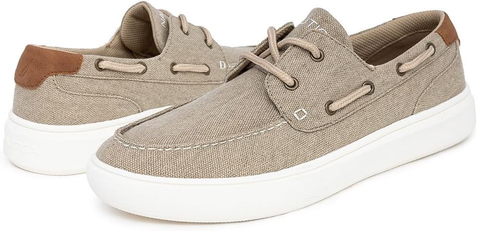image:imageNAUTICA Mens LaceUp Boat Shoe Casual Loafers Comfort Sneaker Walking MoccasinTaupe Canvas