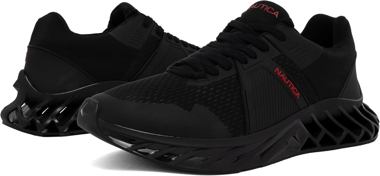 image:imageNautica Mens Casual Fashion Sneakers Lightweight LaceUp Athletic Walking Shoes for Gym amp Tennis ComfortableBlack Redlomari