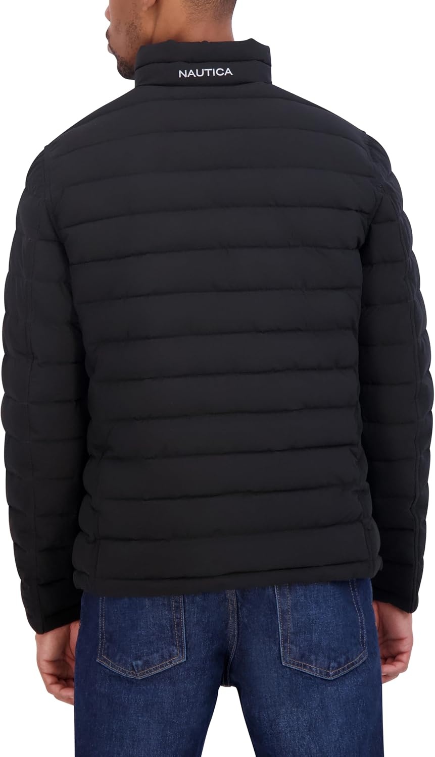 image:imageNautica Mens Reversible Quilted Puffer Jacket Midweight Mechanical Stretch Winter CoatBlackGrey