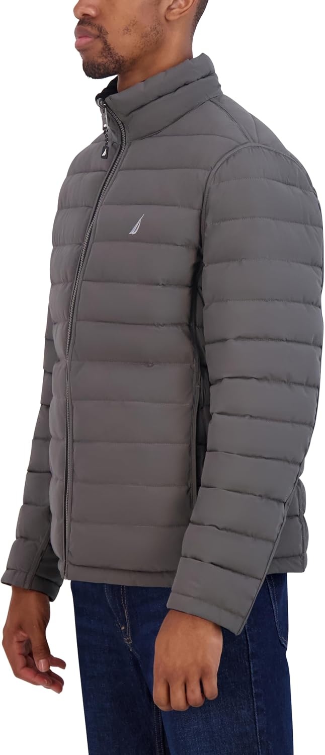 image:imageNautica Mens Reversible Quilted Puffer Jacket Midweight Mechanical Stretch Winter CoatBlackGrey