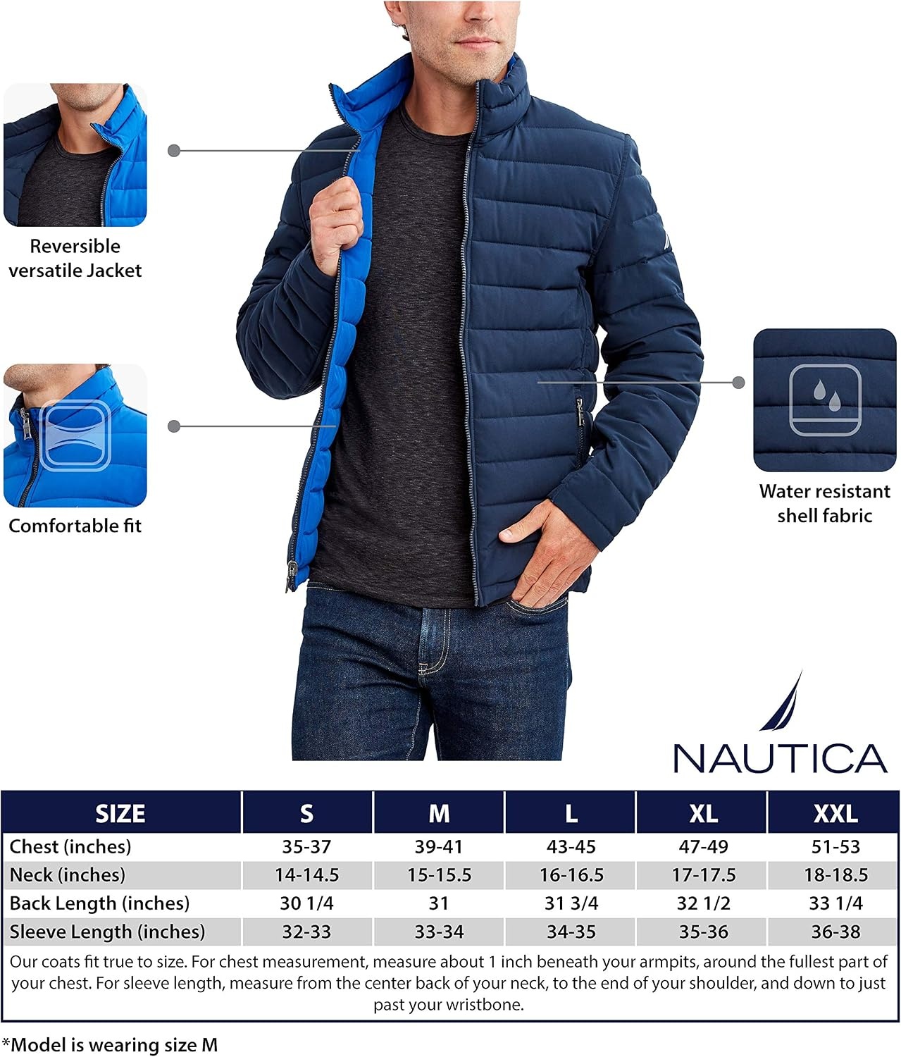 image:imageNautica Mens Reversible Quilted Puffer Jacket Midweight Mechanical Stretch Winter CoatBlaze
