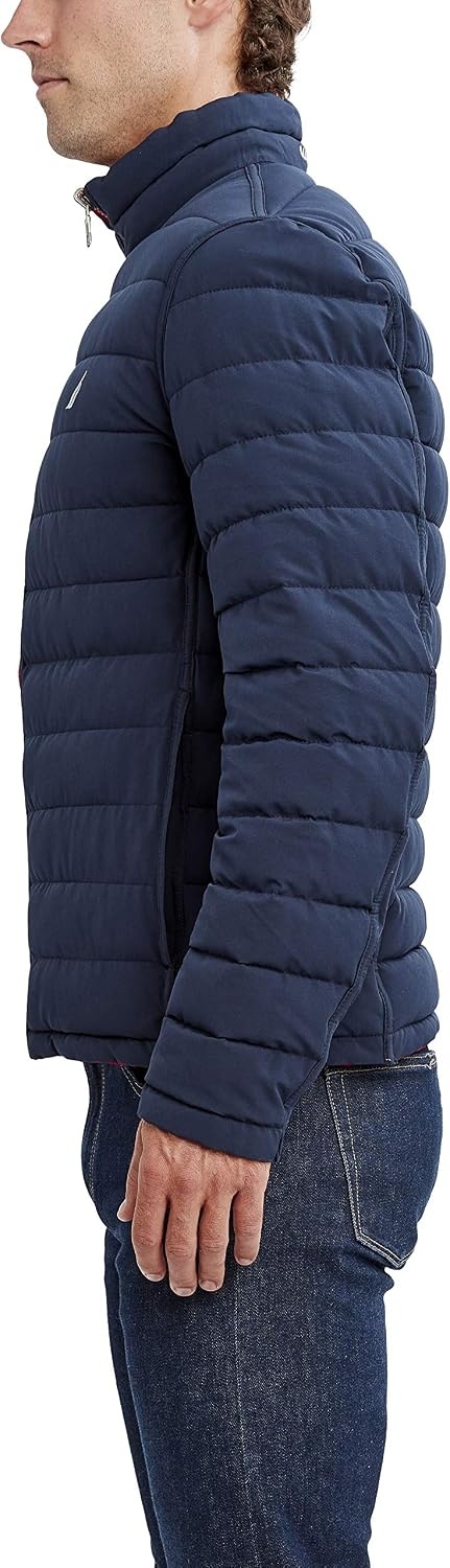 image:imageNautica Mens Reversible Quilted Puffer Jacket Midweight Mechanical Stretch Winter CoatBlaze