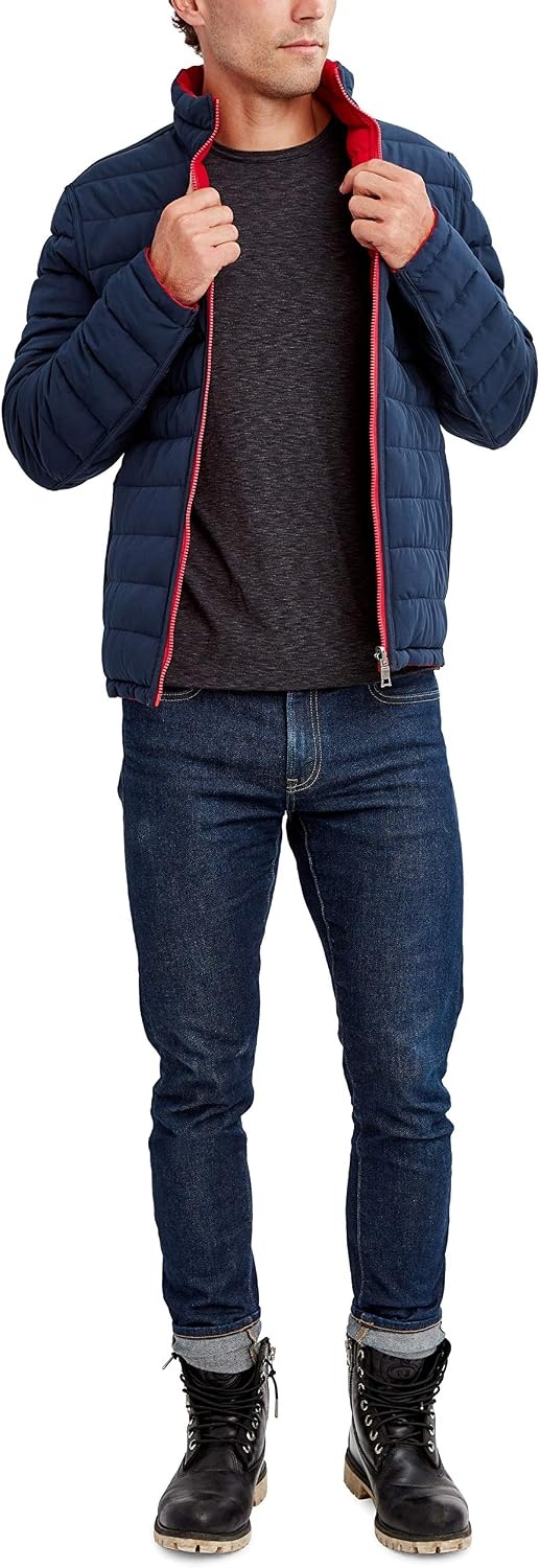 image:imageNautica Mens Reversible Quilted Puffer Jacket Midweight Mechanical Stretch Winter CoatBlaze