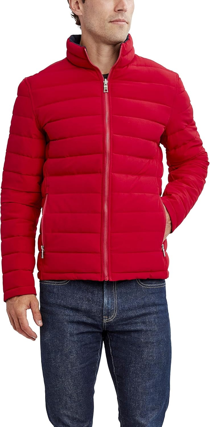 image:imageNautica Mens Reversible Quilted Puffer Jacket Midweight Mechanical Stretch Winter CoatBlaze
