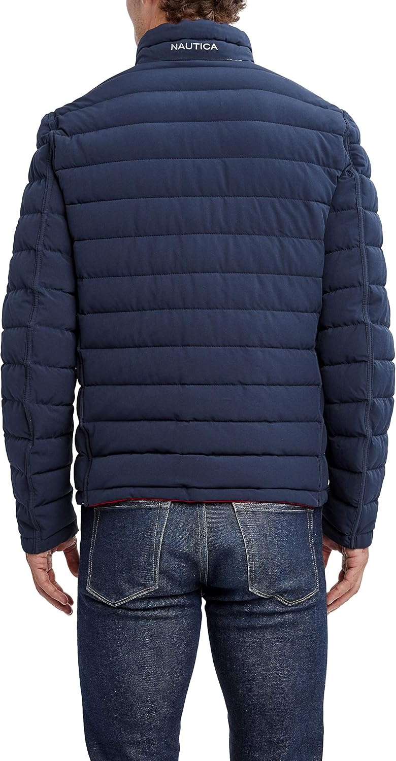 image:imageNautica Mens Reversible Quilted Puffer Jacket Midweight Mechanical Stretch Winter CoatBlaze