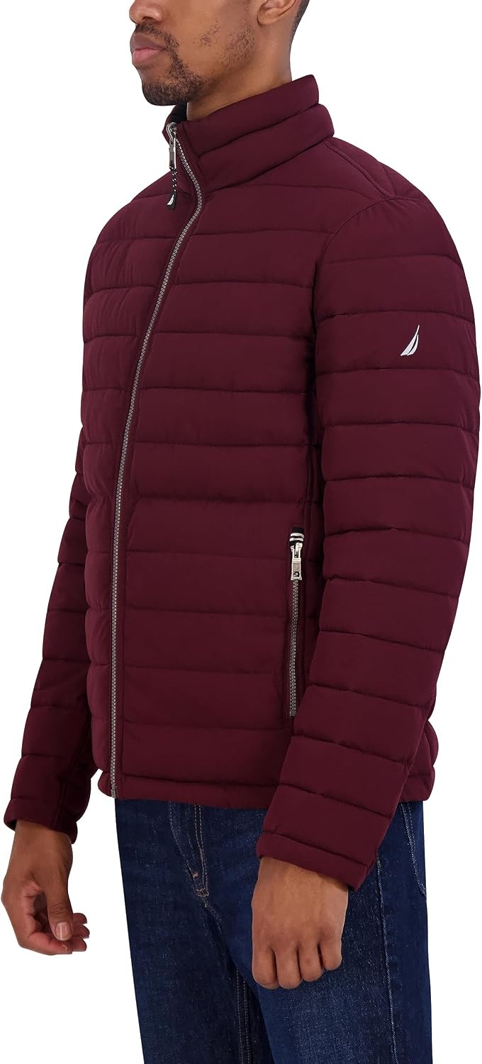 image:imageNautica Mens Reversible Quilted Puffer Jacket Midweight Mechanical Stretch Winter CoatBurgandy