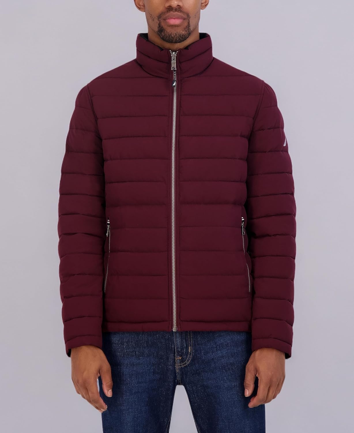 image:imageNautica Mens Reversible Quilted Puffer Jacket Midweight Mechanical Stretch Winter CoatBurgandy