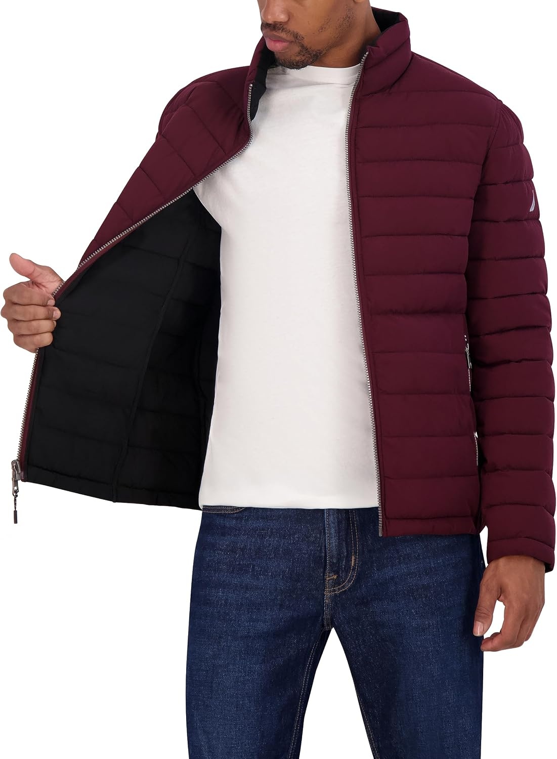 image:imageNautica Mens Reversible Quilted Puffer Jacket Midweight Mechanical Stretch Winter CoatBurgandy