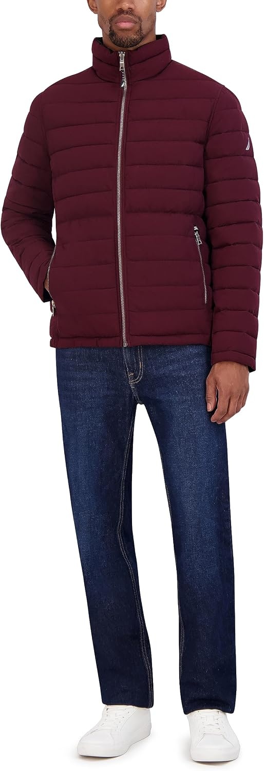 image:imageNautica Mens Reversible Quilted Puffer Jacket Midweight Mechanical Stretch Winter CoatBurgandy