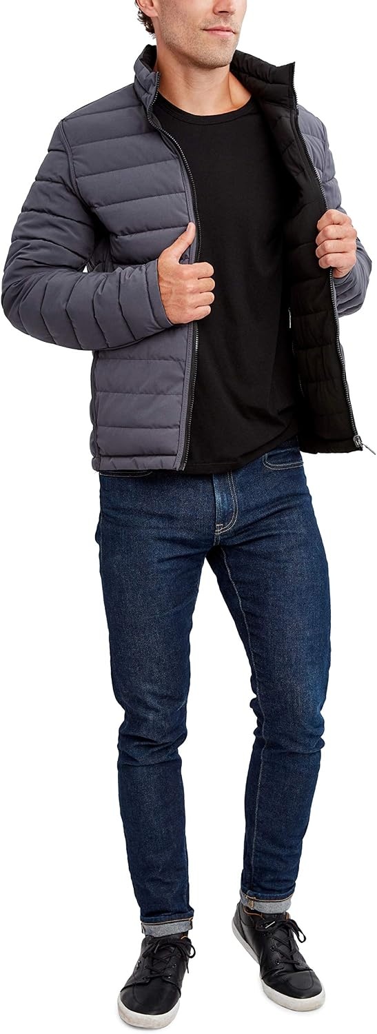 image:imageNautica Mens Reversible Quilted Puffer Jacket Midweight Mechanical Stretch Winter CoatCaviar