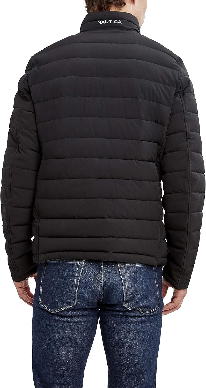 image:imageNautica Mens Reversible Quilted Puffer Jacket Midweight Mechanical Stretch Winter CoatCaviar