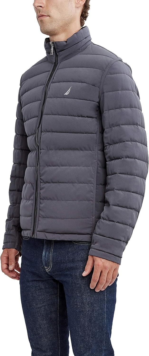 image:imageNautica Mens Reversible Quilted Puffer Jacket Midweight Mechanical Stretch Winter CoatCaviar