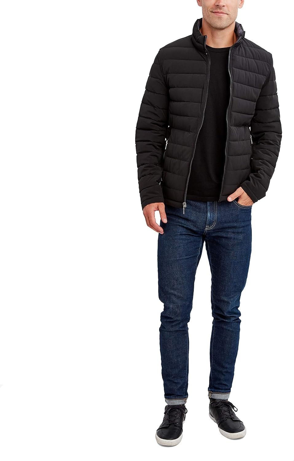 image:imageNautica Mens Reversible Quilted Puffer Jacket Midweight Mechanical Stretch Winter CoatCaviar