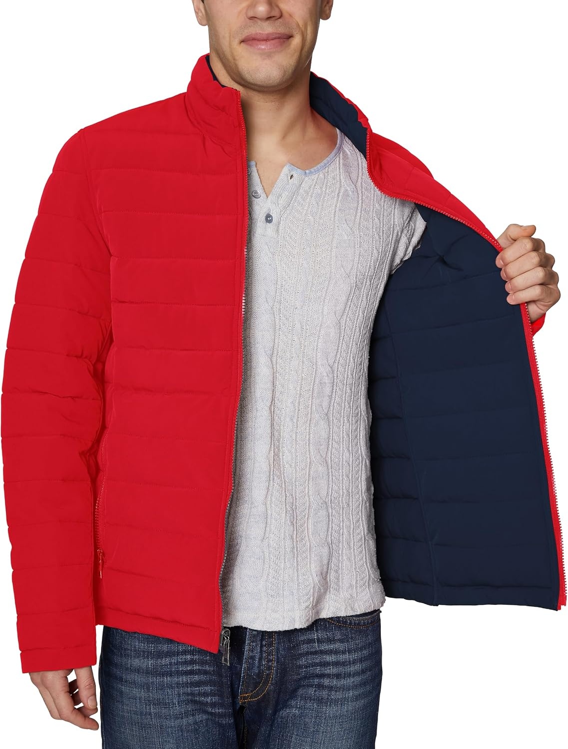 image:imageNautica Mens Reversible Quilted Puffer Jacket Midweight Mechanical Stretch Winter CoatDeep Navy