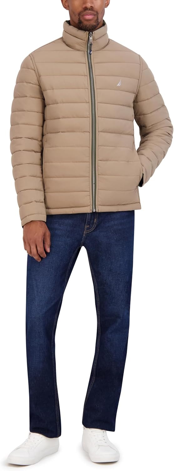 image:imageNautica Mens Reversible Quilted Puffer Jacket Midweight Mechanical Stretch Winter CoatDkforest