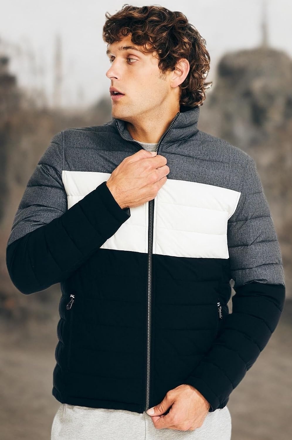 image:imageNautica Mens Reversible Quilted Puffer Jacket Midweight Mechanical Stretch Winter CoatGrey Black X White